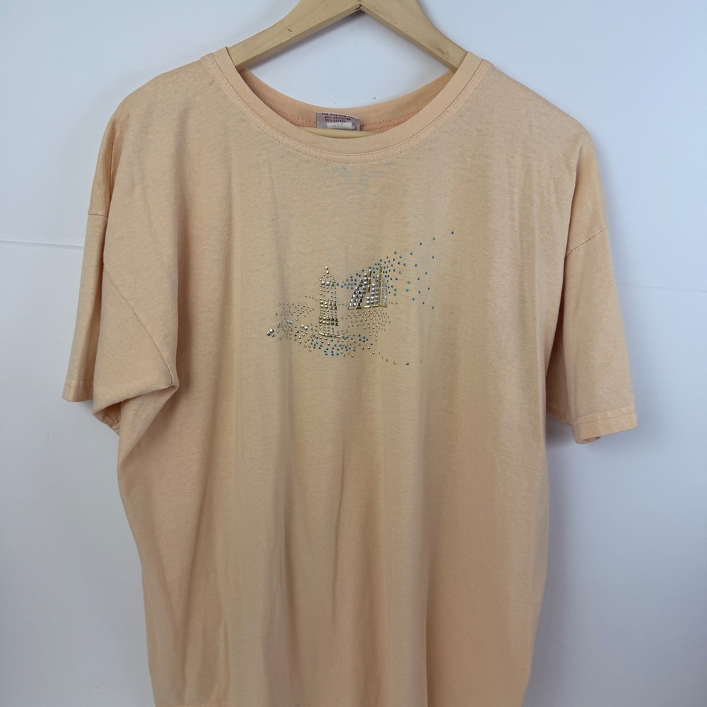Vintage 80s 90s TSLi Super Line Rhinestone Studded City T Shirt Oversized USA